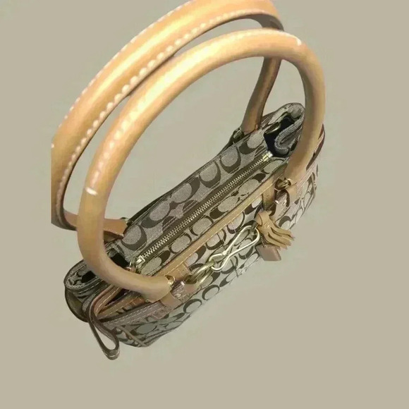 COACH Signature Satchel Shoulder Bag in tan vachetta leather/ canvas - Picture 12 of 13